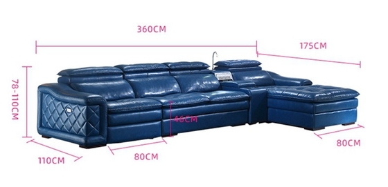 BN Multifunctional Sofa Modern Minimalist L Shape Combination with Top Layer Cowhide and USB Interface Electric Recliner