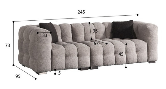 BN Puff Cotton Milk Oil Style Furniture Fabric Sofa Chair Nordic Lamb Wool Straight Row Three Seat Soft Sofa