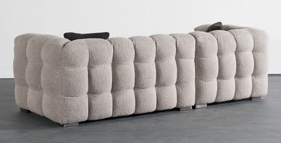 BN Puff Cotton Milk Oil Style Furniture Fabric Sofa Chair Nordic Lamb Wool Straight Row Three Seat Soft Sofa