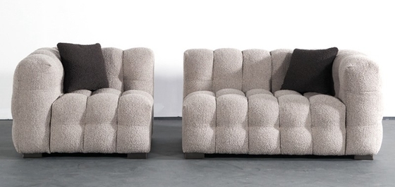 BN Puff Cotton Milk Oil Style Furniture Fabric Sofa Chair Nordic Lamb Wool Straight Row Three Seat Soft Sofa