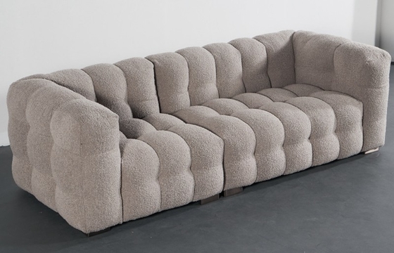 BN Puff Cotton Milk Oil Style Furniture Fabric Sofa Chair Nordic Lamb Wool Straight Row Three Seat Soft Sofa