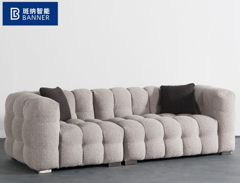 BN Puff Cotton Milk Oil Style Furniture Fabric Sofa Chair Nordic Lamb Wool Straight Row Three Seat Soft Sofa